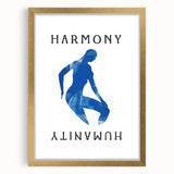 Minimalist Wall Art - Blue Silhouette with "Harmony" Text for Modern Decor