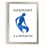 Minimalist Wall Art - Blue Silhouette with "Harmony" Text for Modern Decor