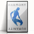 Minimalist Wall Art - Blue Silhouette with "Harmony" Text for Modern Decor