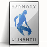 Minimalist Wall Art - Blue Silhouette with "Harmony" Text for Modern Decor