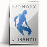 Minimalist Wall Art - Blue Silhouette with "Harmony" Text for Modern Decor