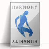 Minimalist Wall Art - Blue Silhouette with "Harmony" Text for Modern Decor
