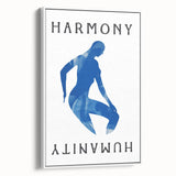 Minimalist Wall Art - Blue Silhouette with "Harmony" Text for Modern Decor