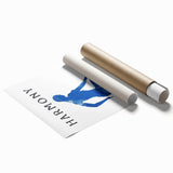 Minimalist Wall Art - Blue Silhouette with "Harmony" Text for Modern Decor