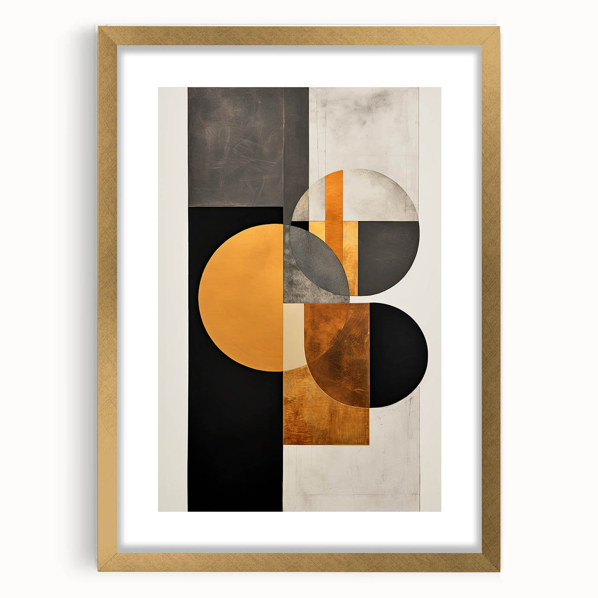 Modern Geometric Wall Art – Black, Gold, and Gray Abstract Design