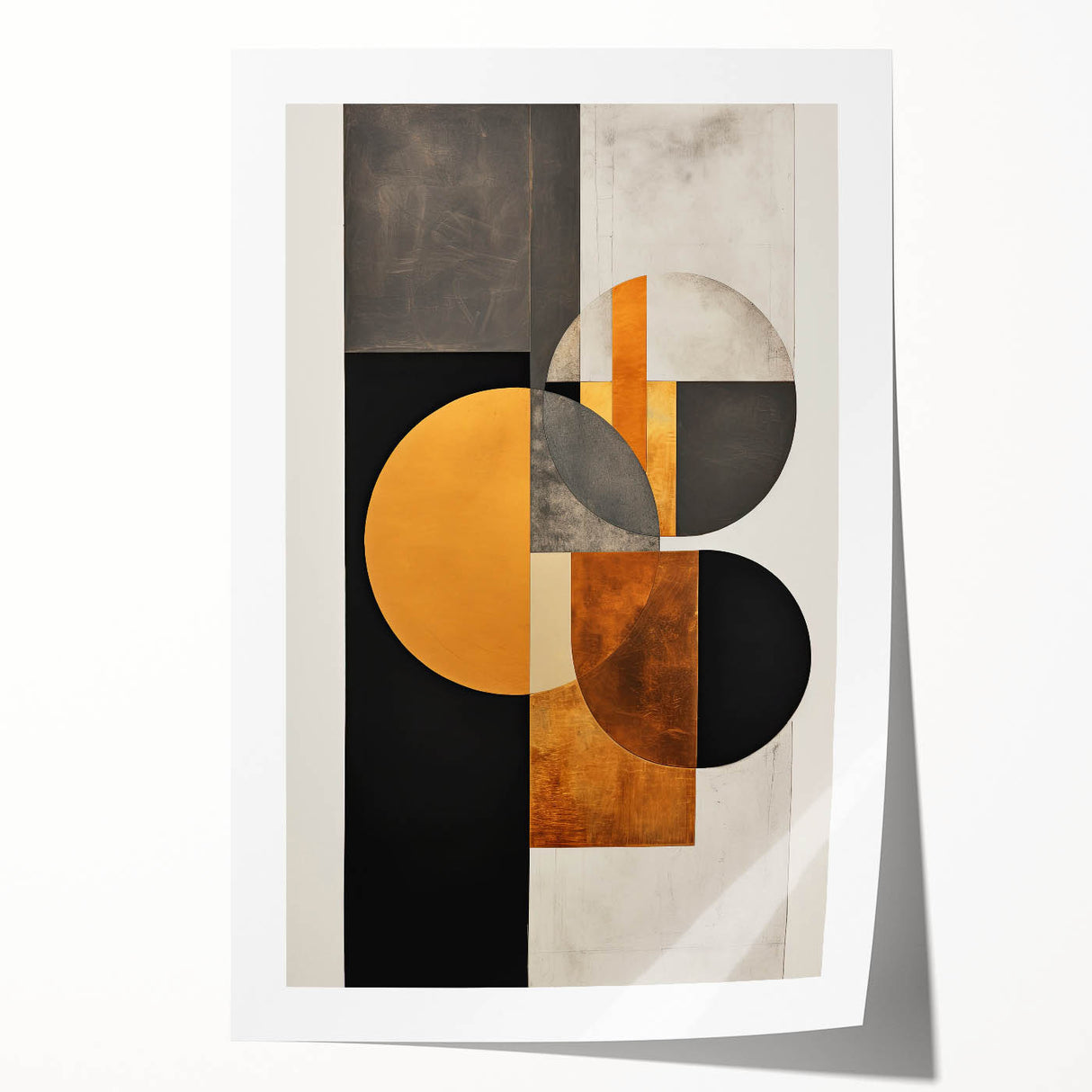 Modern Geometric Wall Art – Black, Gold, and Gray Abstract Design