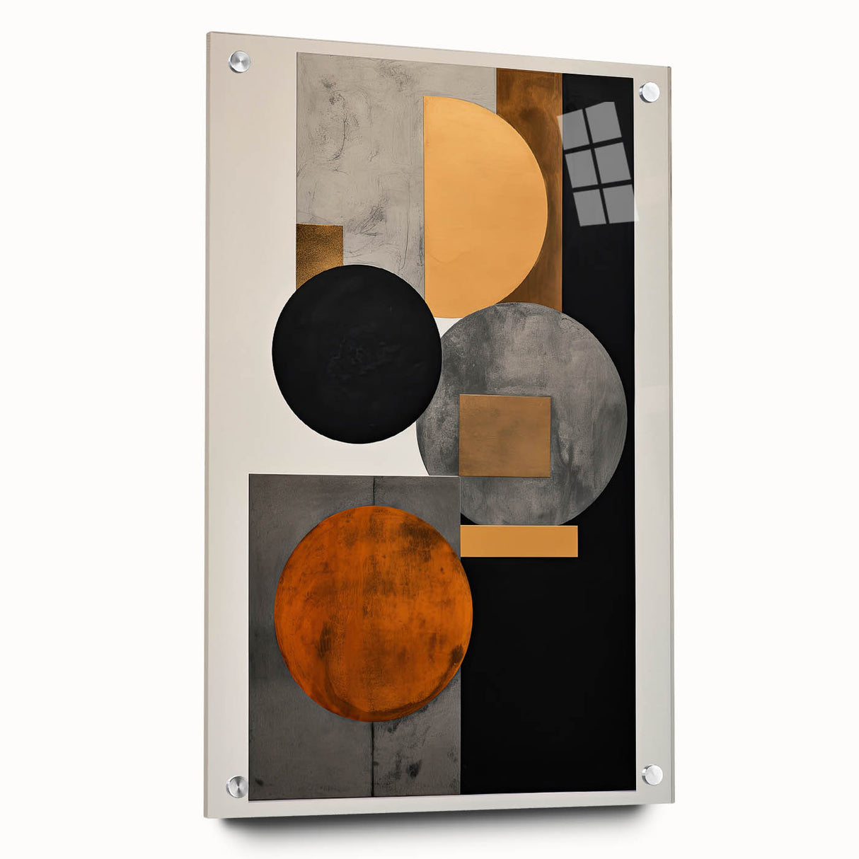 Abstract Geometric Wall Art – Modern Black, Gold, and Orange Design