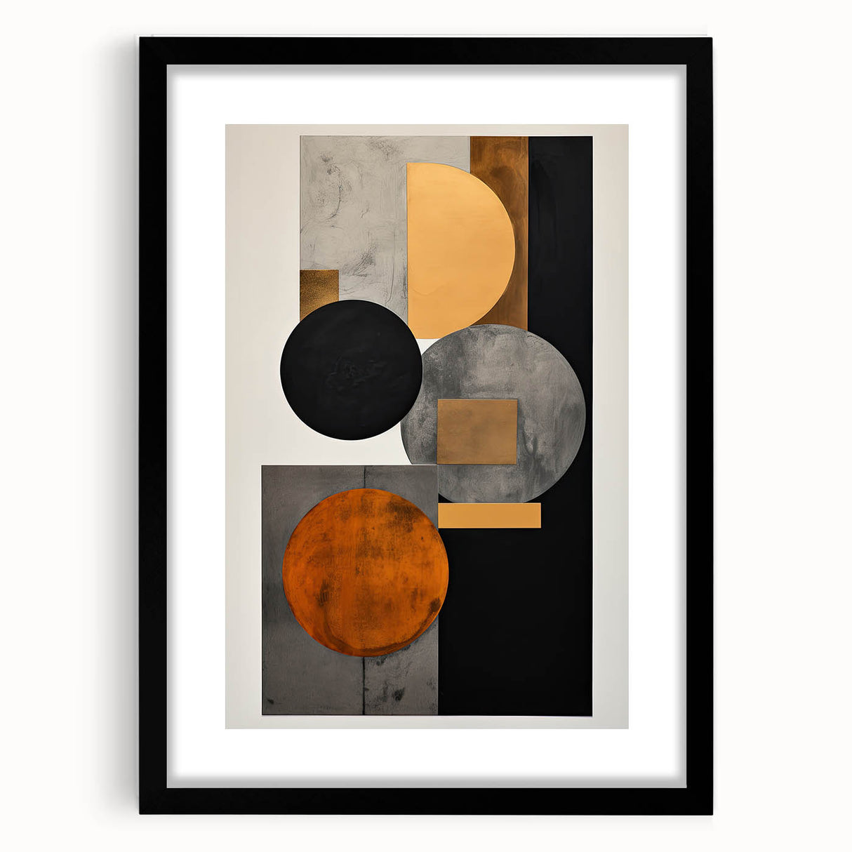 Abstract Geometric Wall Art – Modern Black, Gold, and Orange Design