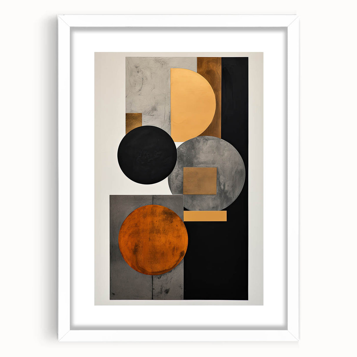 Abstract Geometric Wall Art – Modern Black, Gold, and Orange Design