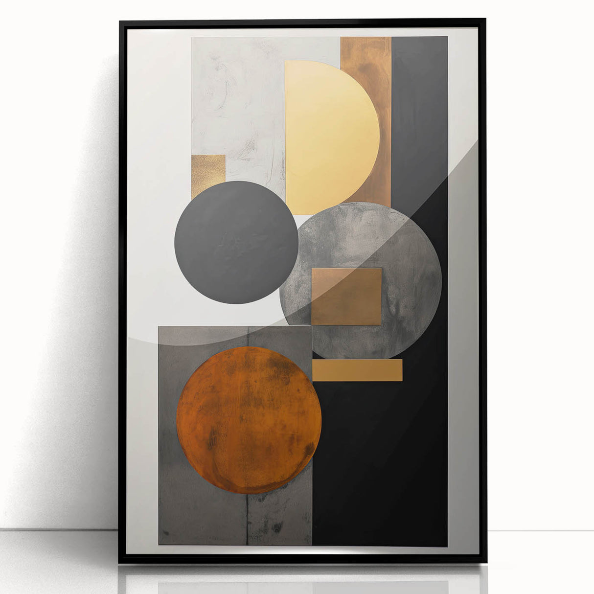 Abstract Geometric Wall Art – Modern Black, Gold, and Orange Design