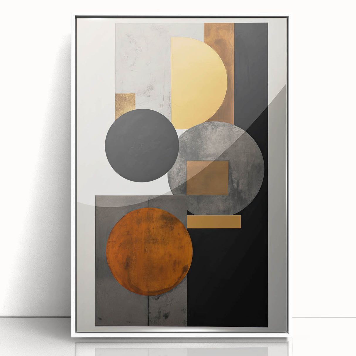 Abstract Geometric Wall Art – Modern Black, Gold, and Orange Design