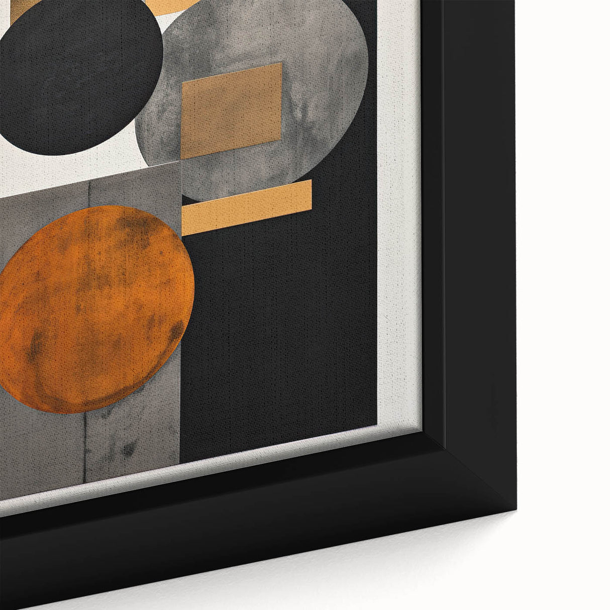 Abstract Geometric Wall Art – Modern Black, Gold, and Orange Design