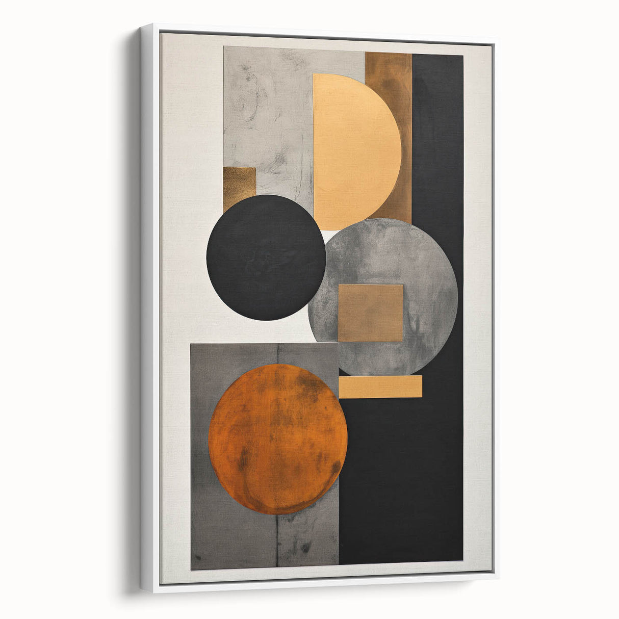 Abstract Geometric Wall Art – Modern Black, Gold, and Orange Design