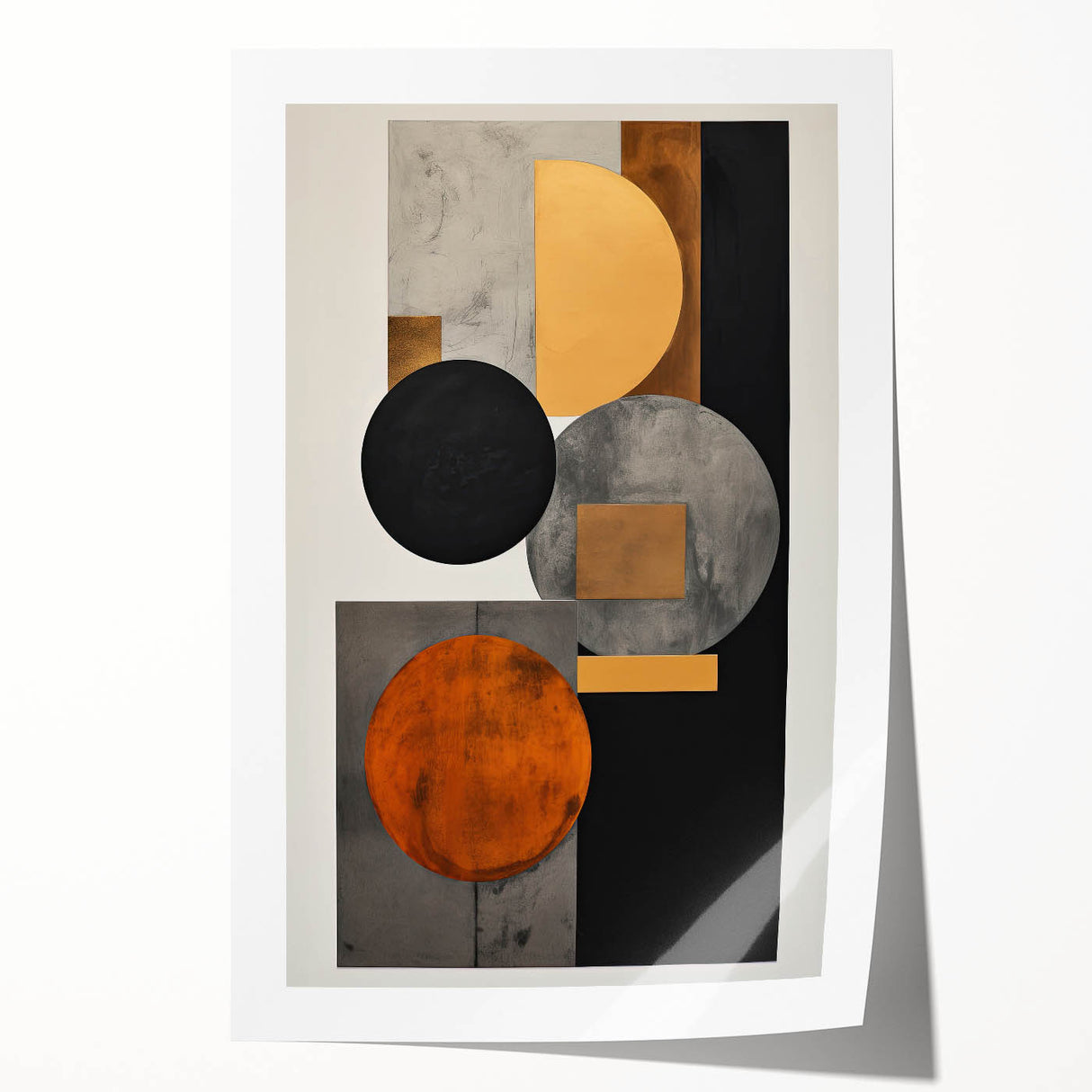 Abstract Geometric Wall Art – Modern Black, Gold, and Orange Design
