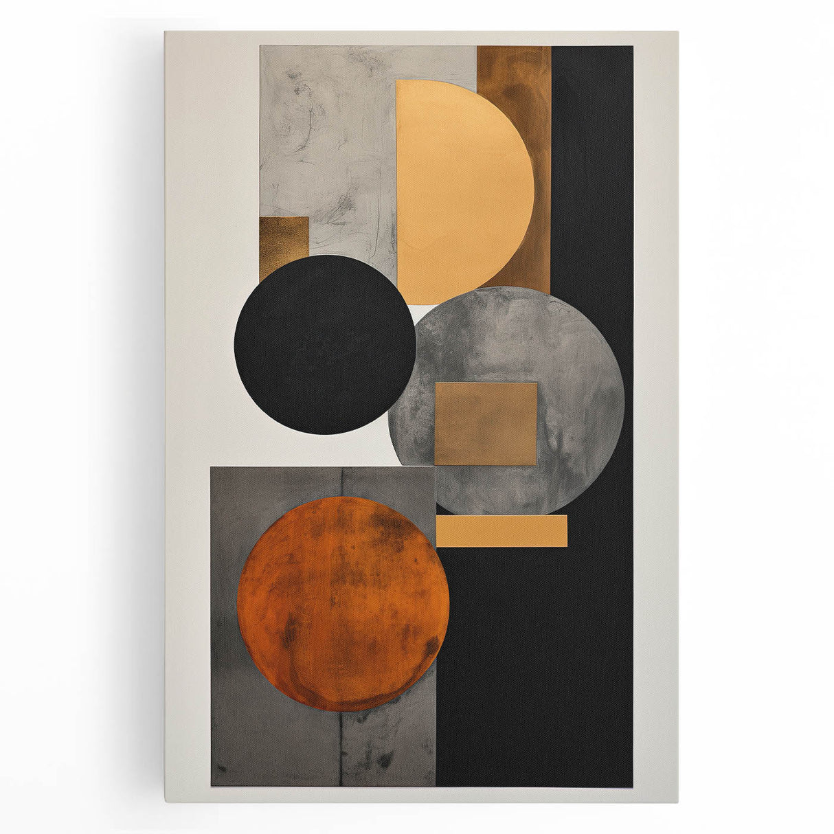 Abstract Geometric Wall Art – Modern Black, Gold, and Orange Design