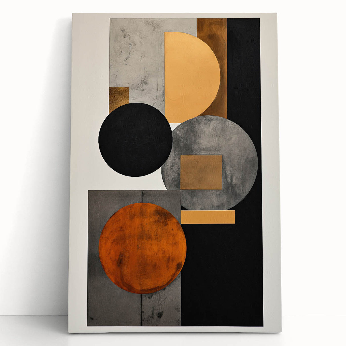 Abstract Geometric Wall Art – Modern Black, Gold, and Orange Design