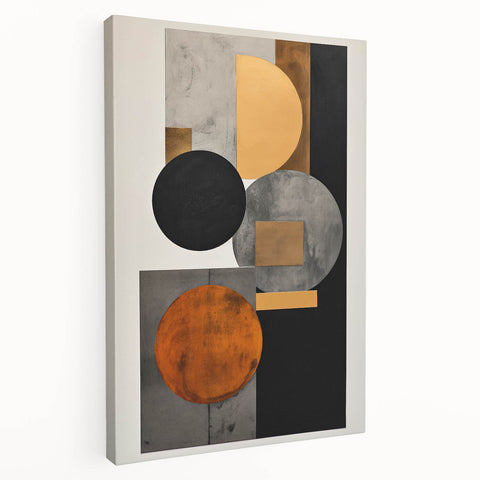 Abstract Geometric Wall Art – Modern Black, Gold, and Orange Design