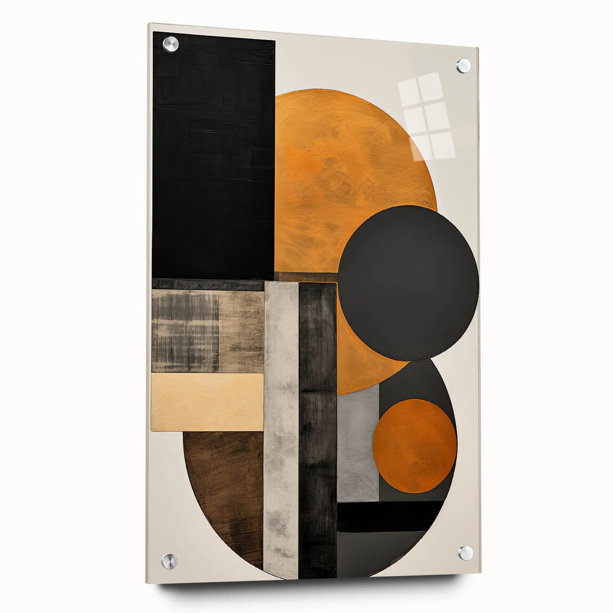 Abstract Geometric Wall Art – Modern Black, Gold, and Burnt Orange Design