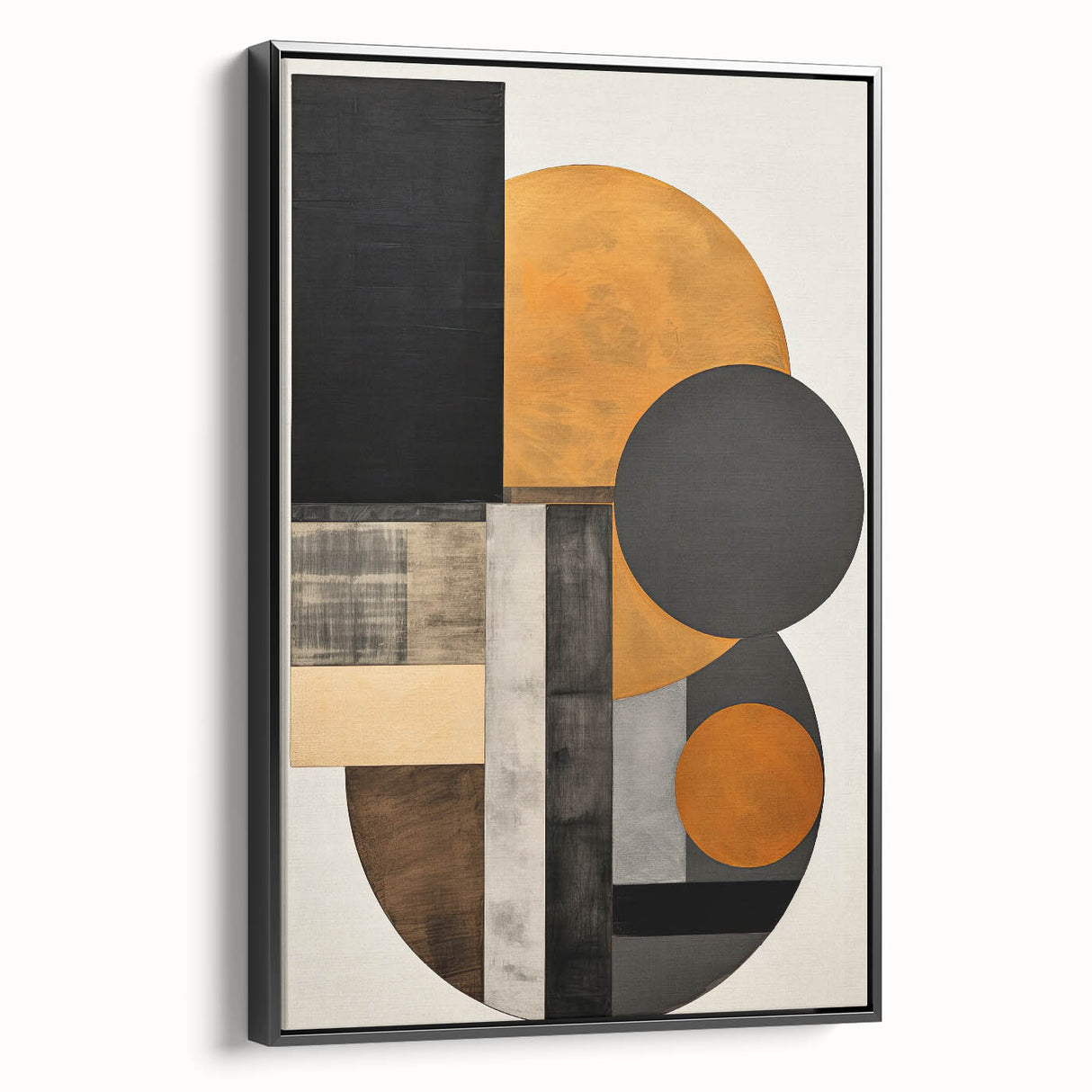 Abstract Geometric Wall Art – Modern Black, Gold, and Burnt Orange Design