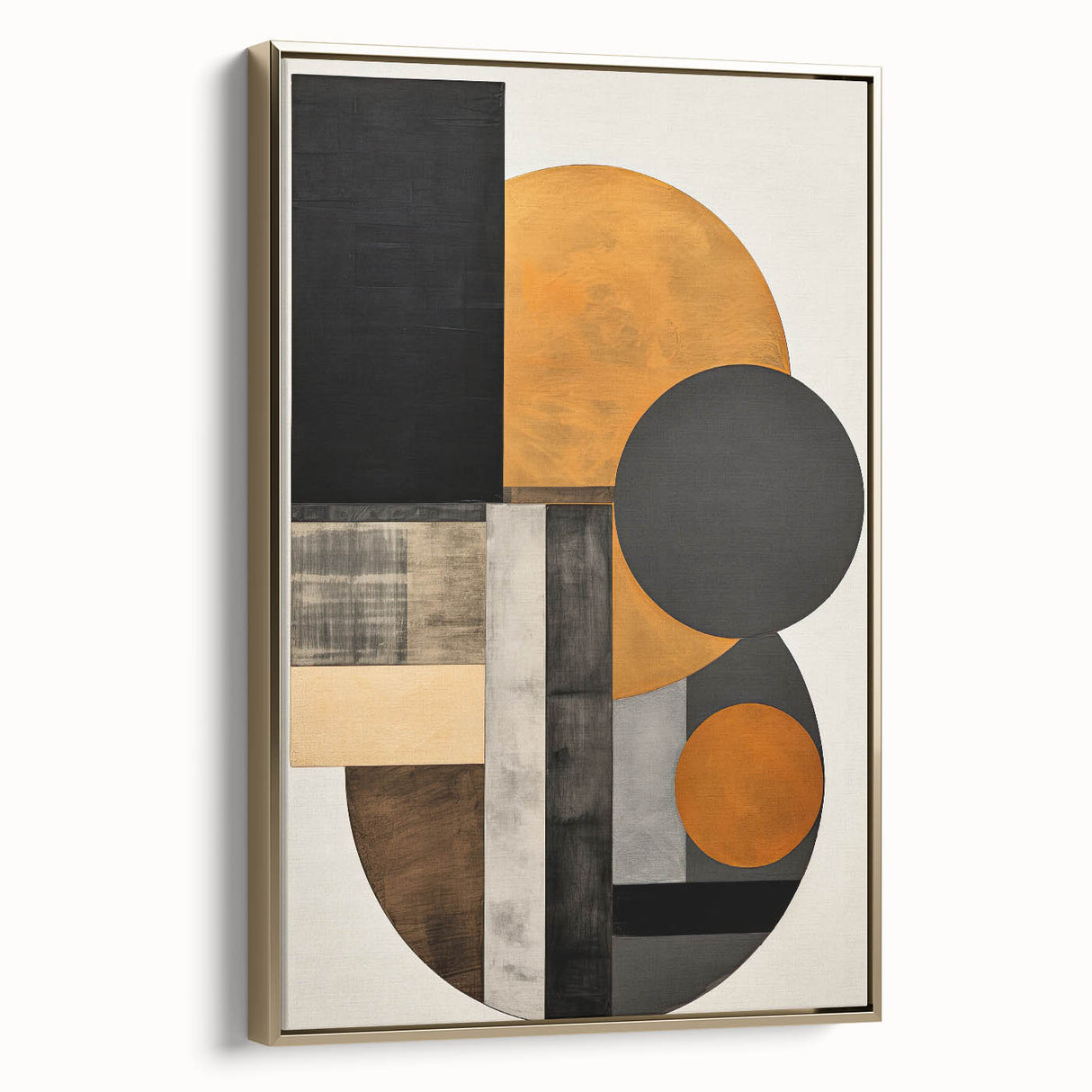 Abstract Geometric Wall Art – Modern Black, Gold, and Burnt Orange Design