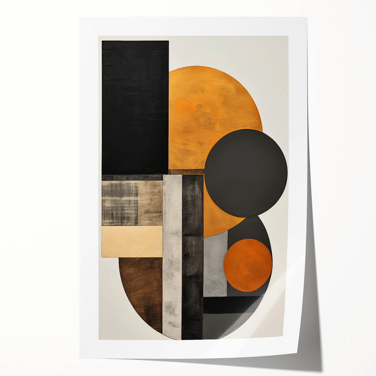 Abstract Geometric Wall Art – Modern Black, Gold, and Burnt Orange Design