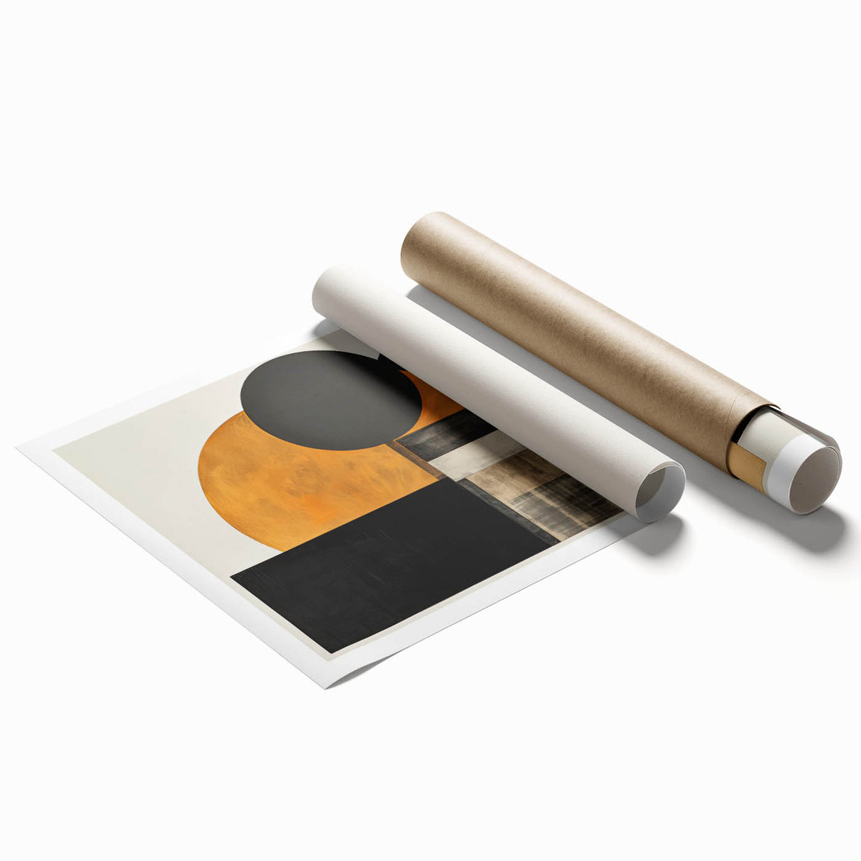 Abstract Geometric Wall Art – Modern Black, Gold, and Burnt Orange Design
