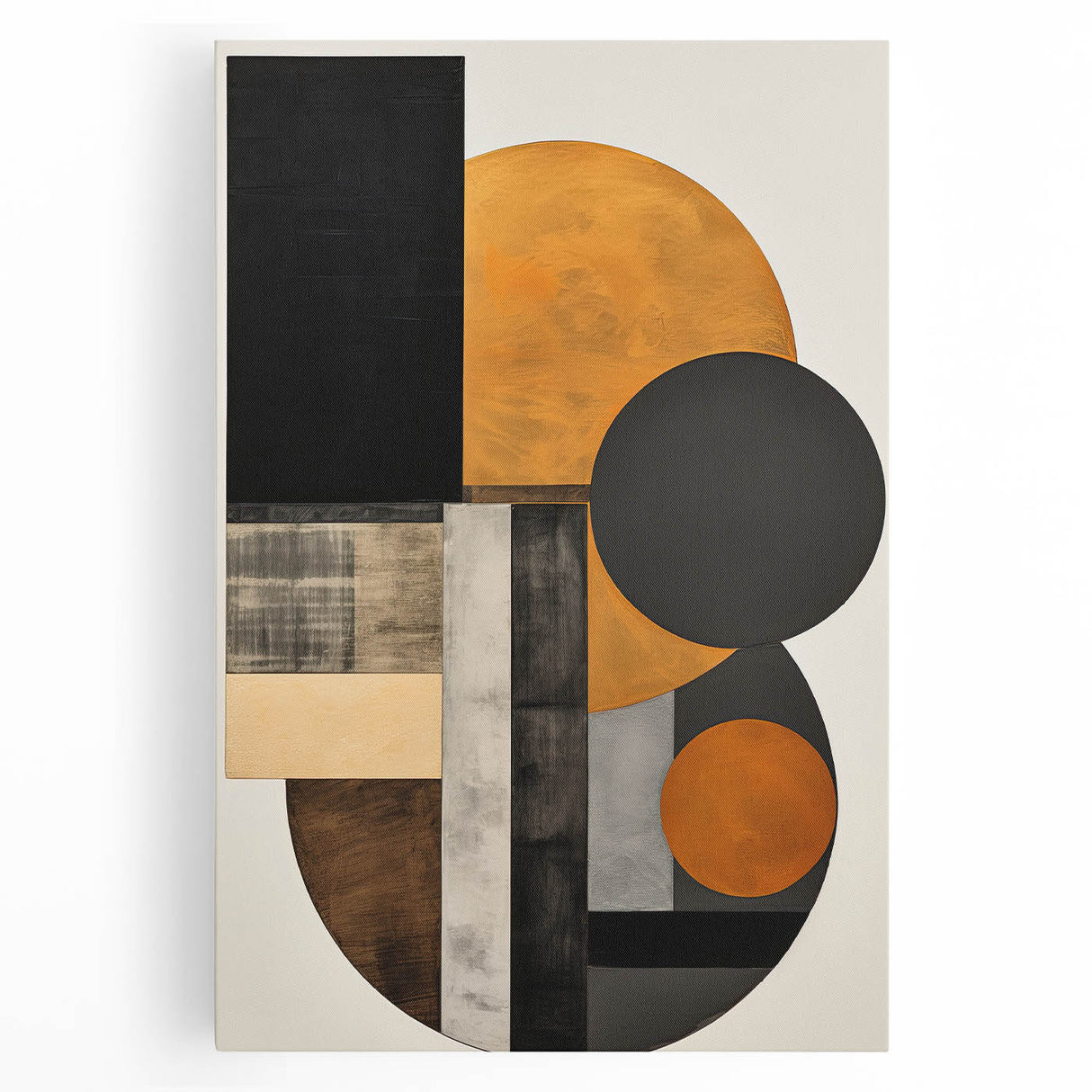 Abstract Geometric Wall Art – Modern Black, Gold, and Burnt Orange Design
