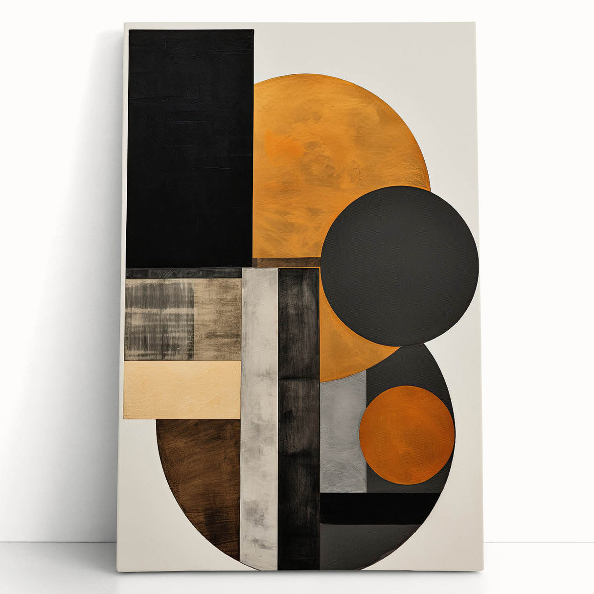Abstract Geometric Wall Art – Modern Black, Gold, and Burnt Orange Design
