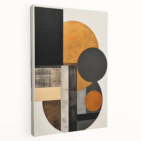 Abstract Geometric Wall Art – Modern Black, Gold, and Burnt Orange Design