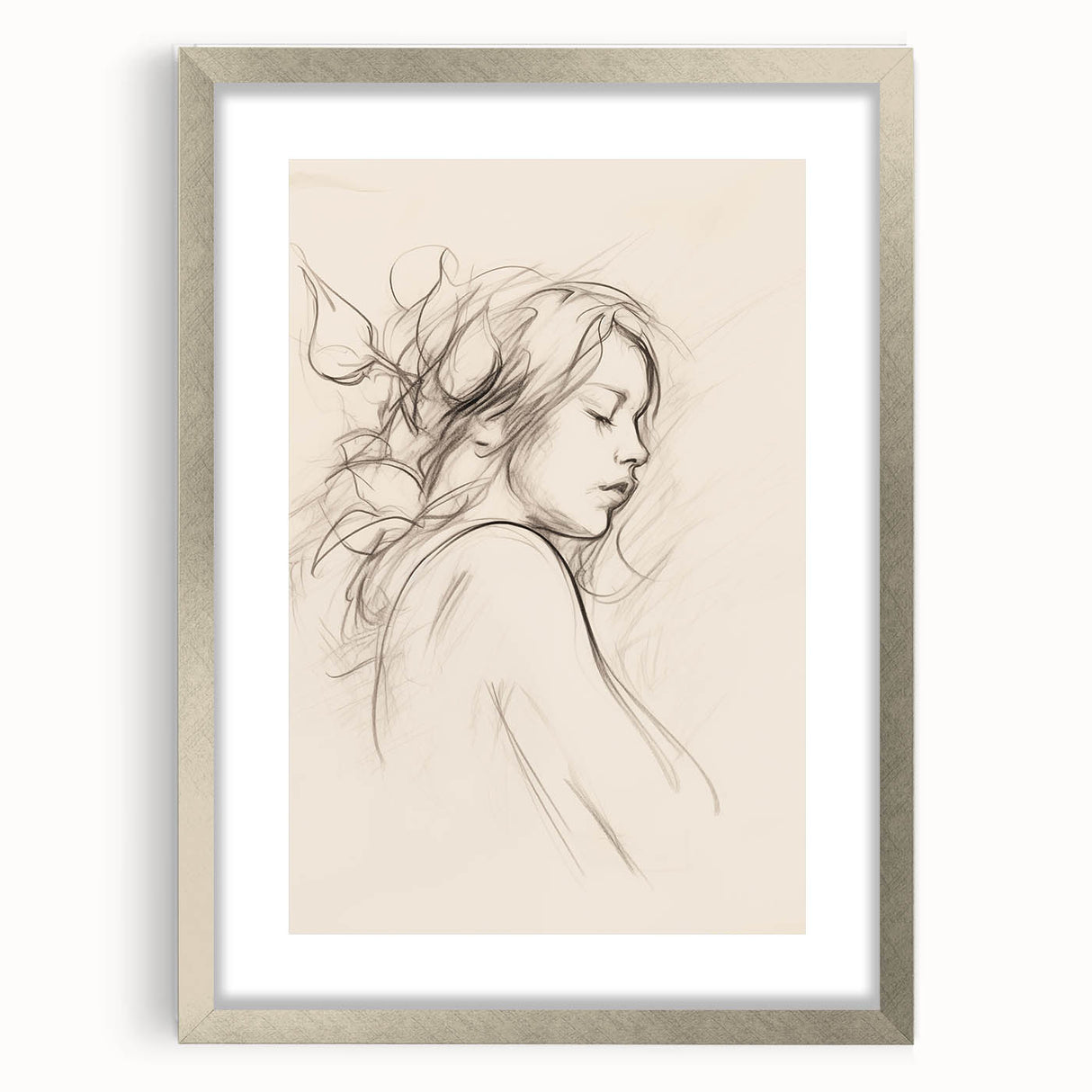 Minimalist Female Portrait – Delicate Line Art of Woman for Modern Decor