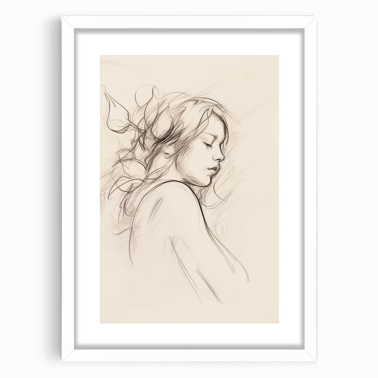 Minimalist Female Portrait – Delicate Line Art of Woman for Modern Decor