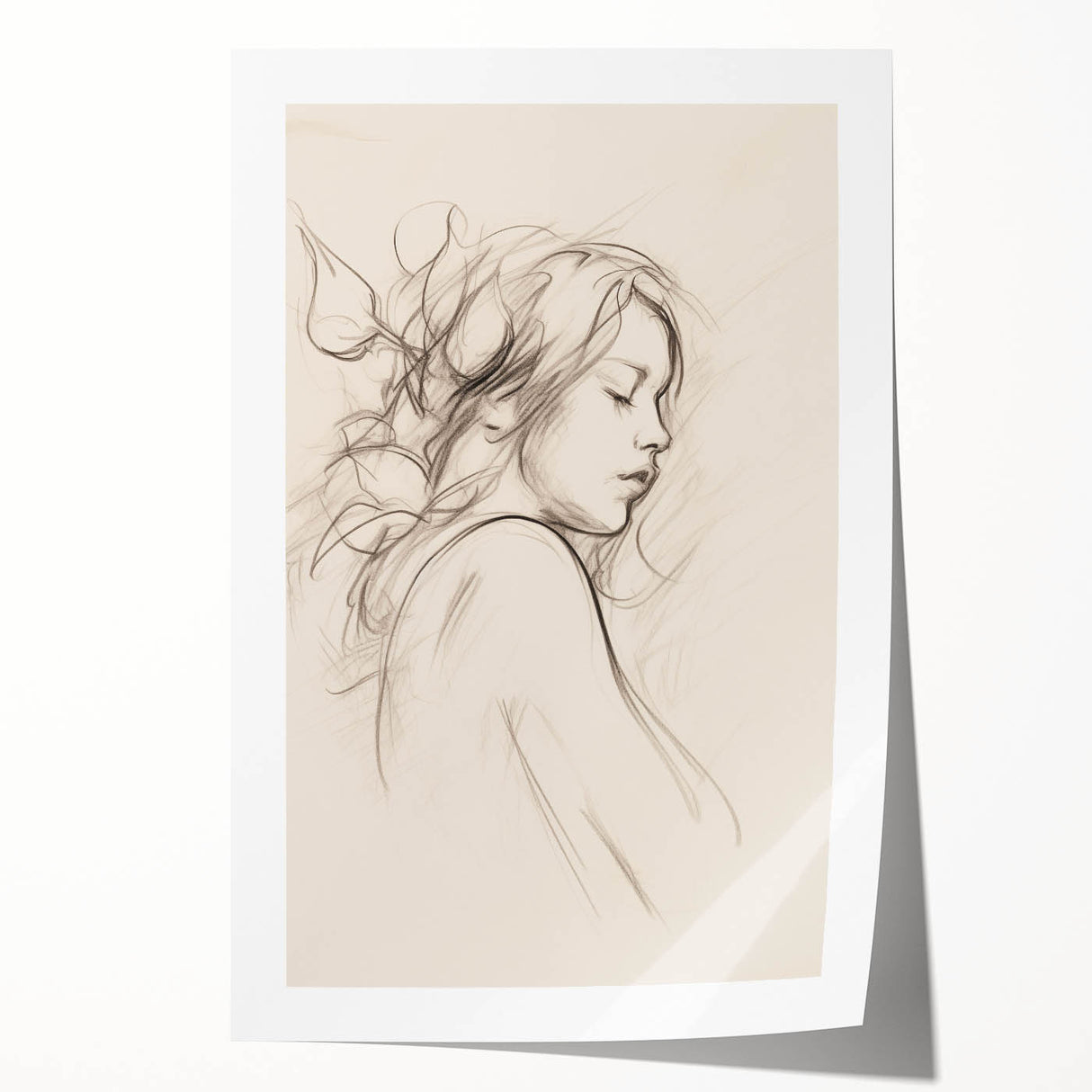 Minimalist Female Portrait – Delicate Line Art of Woman for Modern Decor