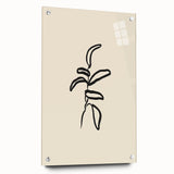 Minimalist Wall Art – Black Line Plant Drawing on Beige Canvas