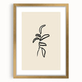 Minimalist Wall Art – Black Line Plant Drawing on Beige Canvas