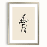 Minimalist Wall Art – Black Line Plant Drawing on Beige Canvas
