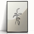 Minimalist Wall Art – Black Line Plant Drawing on Beige Canvas