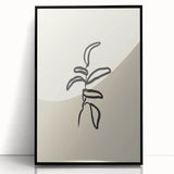 Minimalist Wall Art – Black Line Plant Drawing on Beige Canvas