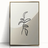 Minimalist Wall Art – Black Line Plant Drawing on Beige Canvas