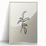 Minimalist Wall Art – Black Line Plant Drawing on Beige Canvas