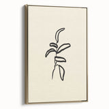 Minimalist Wall Art – Black Line Plant Drawing on Beige Canvas