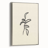 Minimalist Wall Art – Black Line Plant Drawing on Beige Canvas