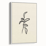 Minimalist Wall Art – Black Line Plant Drawing on Beige Canvas