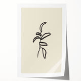 Minimalist Wall Art – Black Line Plant Drawing on Beige Canvas