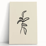 Minimalist Wall Art – Black Line Plant Drawing on Beige Canvas