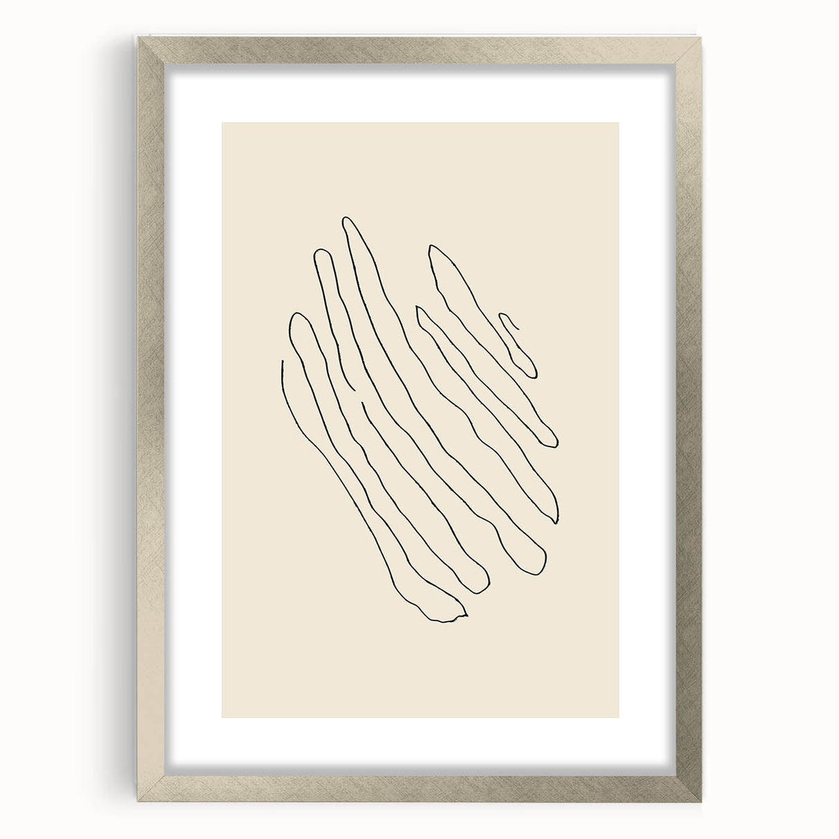 Minimalist Wall Art – Black Line Abstract Wavy Lines on Beige