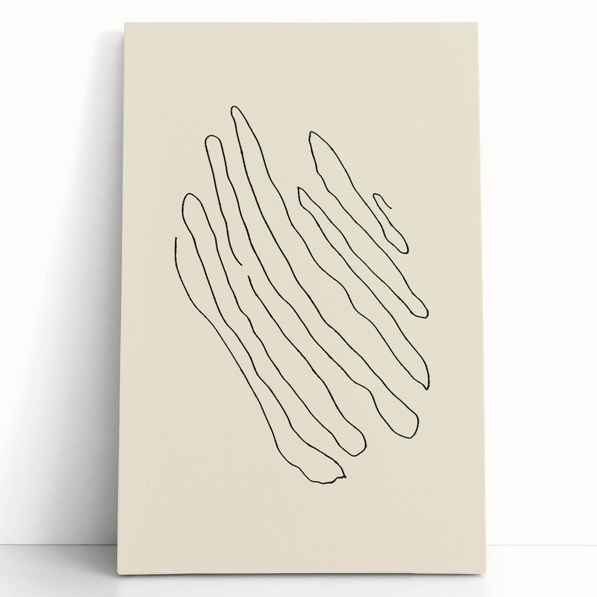 Minimalist Wall Art – Black Line Abstract Wavy Lines on Beige