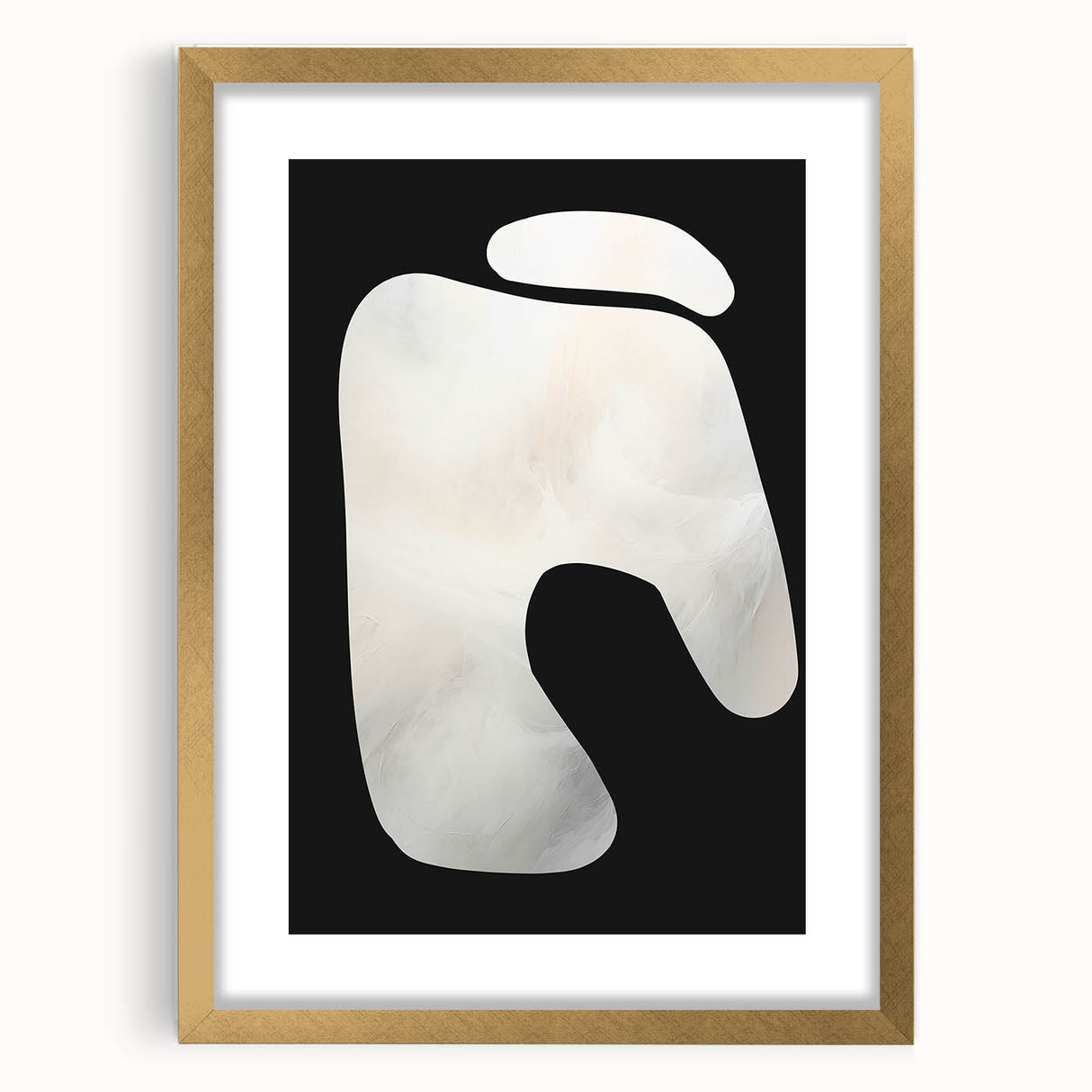 Minimalist Abstract Wall Art – White Organic Shape on Black Background