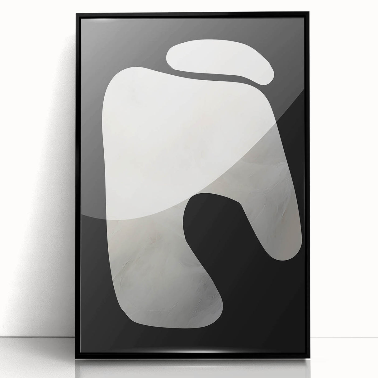 Minimalist Abstract Wall Art – White Organic Shape on Black Background
