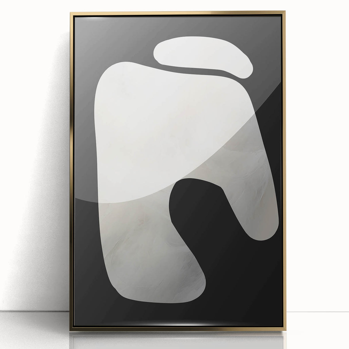 Minimalist Abstract Wall Art – White Organic Shape on Black Background