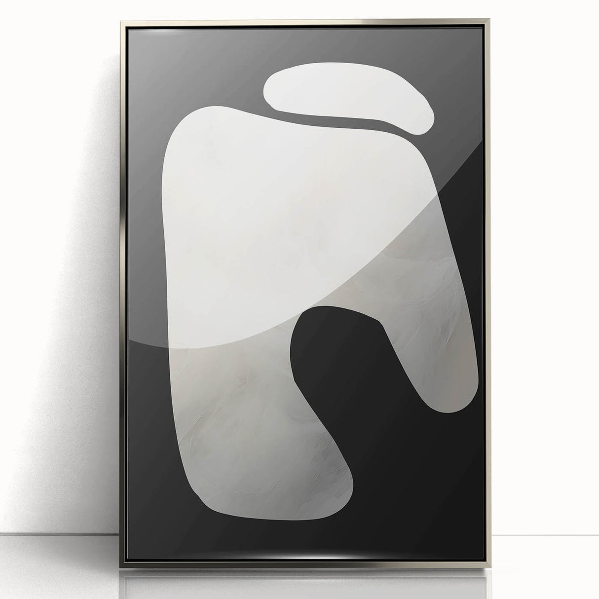 Minimalist Abstract Wall Art – White Organic Shape on Black Background